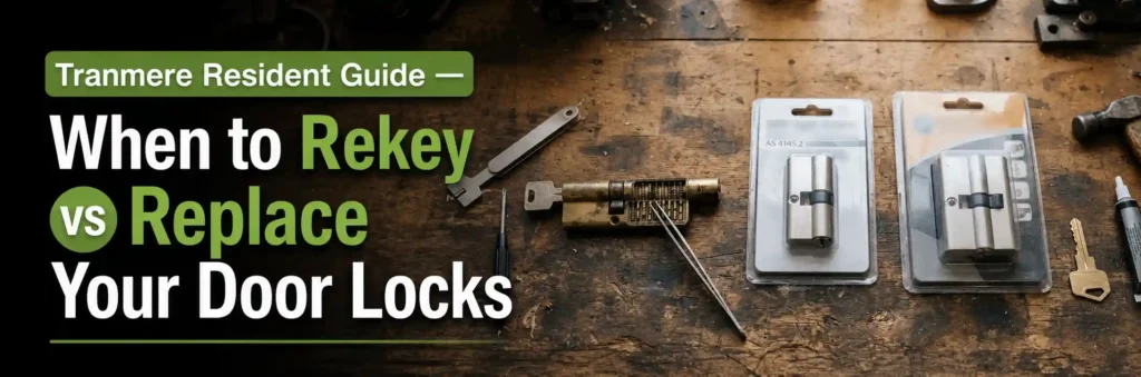 Tranmere door lock rekeying and replacement options on a locksmith workbench